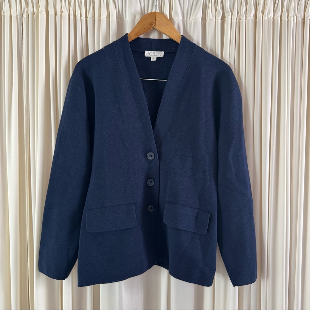 J. Crew Fitted-waist Navy Sweater Cardigan Blazer Comfy Casual Size Small Classy